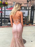 Sexy Gold Pink Mermaid Prom Dresses V Neck Backless Pageant Dress ARD2000-SheerGirl