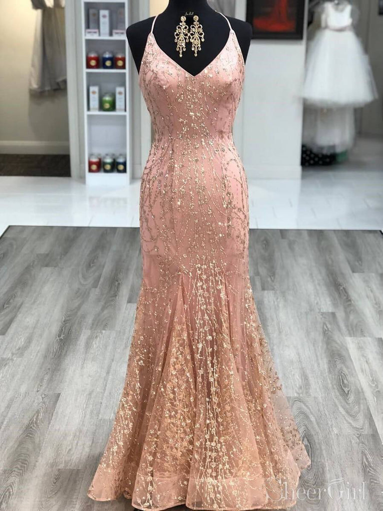 Sexy Gold Pink Mermaid Prom Dresses V Neck Backless Pageant Dress ARD2000 Sexy Gold Pink Mermaid Prom Dresses V Neck Backless Pageant Dress ARD2000