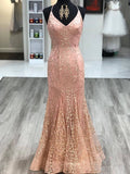 Sexy Gold Pink Mermaid Prom Dresses V Neck Backless Pageant Dress ARD2000-SheerGirl