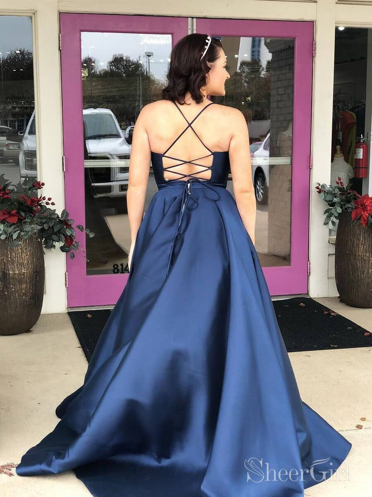 Simple Navy Blue Long Prom Dresses with Pockets APD3086 Simple Navy Blue Long Prom Dresses with Pockets APD3086