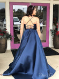 Simple Navy Blue Long Prom Dresses with Pockets APD3086-SheerGirl