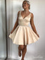 Simple Short Satin Homecoming Dresses V Neck Blush Graduation Dresses ARD1359