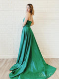 Simple Spaghetti Strap V Neck Long Prom Dresses with Slit ARD2022-SheerGirl