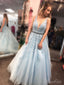 Sky Blue Long Lace Applique Prom Dresses Cheap Ball Gown Prom Dress APD3298