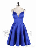 Spaghetti Strap Royal Blue Homecoming Dresses V Neck Satin Cocktail Dress ARD1459-SheerGirl