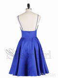 Spaghetti Strap Royal Blue Homecoming Dresses V Neck Satin Cocktail Dress ARD1459-SheerGirl