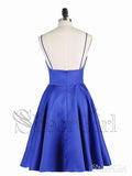 Spaghetti Strap Royal Blue Homecoming Dresses V Neck Satin Cocktail Dress ARD1459-SheerGirl