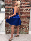 Spaghetti Strap Royal Blue Homecoming Dresses V Neck Satin Cocktail Dress ARD1459-SheerGirl