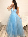 Spaghetti Strap V Neck Sky Blue Prom Dress with Tiny Dot Print ARD1965-SheerGirl