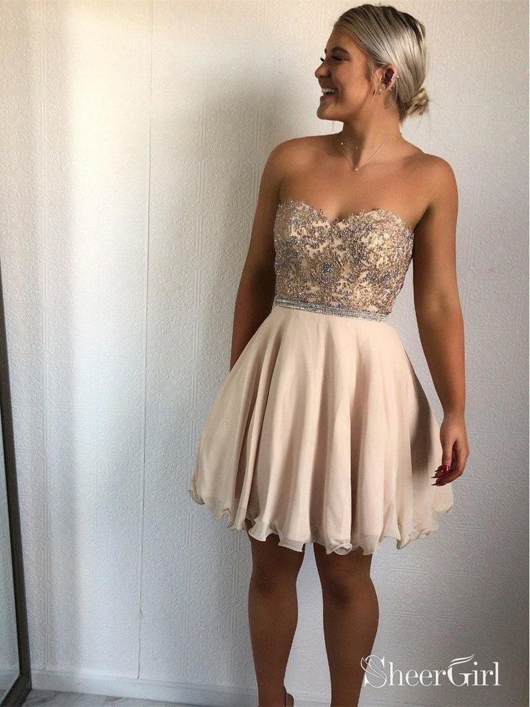 Sweetheart Neck Beaded Nude Homecoming Dresses Short Prom Dress ARD1354 Sweetheart Neck Beaded Nude Homecoming Dresses Short Prom Dress ARD1354