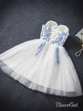 Sweetheart neck Ivory Tulle with Blue Lace Appliqued Homecoming Dresses,apd2574-SheerGirl