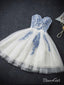 Sweetheart neck Ivory Tulle with Blue Lace Appliqued Homecoming Dresses,apd2574