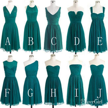 Teal Chiffon Short Mismatched Bridesmaid Dresses Cheap Summer Homecoming Dress apd1699-SheerGirl
