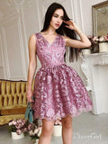 Vintage Flower Lace Homecoming Dresses V Neck Retro Short Prom Dress ARD1590-SheerGirl